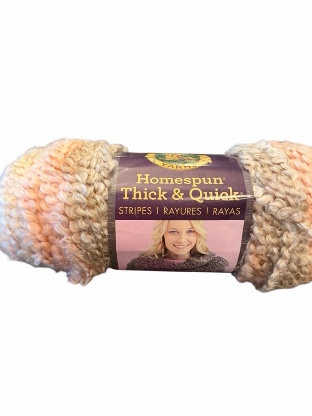 Lion Brand Yarn HOMESPUN THICK & QUICK #201 CORAL STRIPES 8oz/160yds Super Bulky